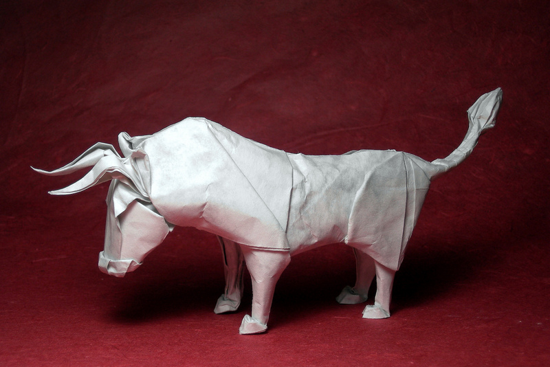 wet-folding origami bull