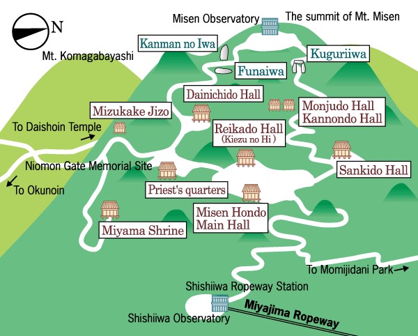 map of mount misen buddhist buildings