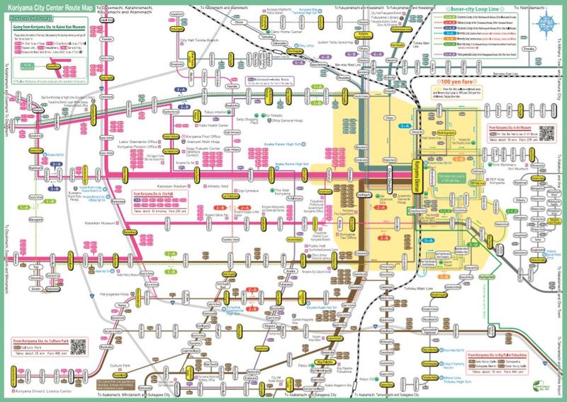 koriyama mapa de las lineas de autobus