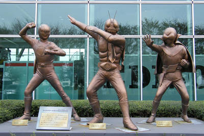 kamen rider statues at bandai museum in mibu