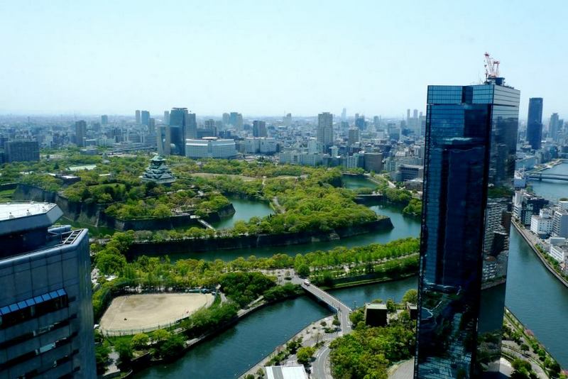 view of osaka castle from obp mid tower