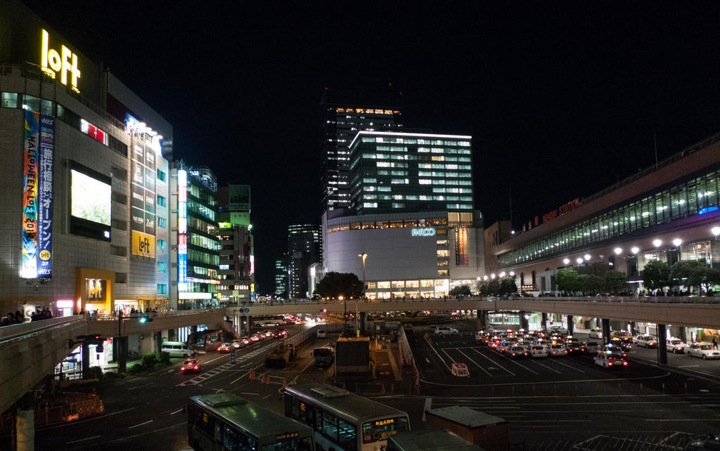 sendai station west exit at night